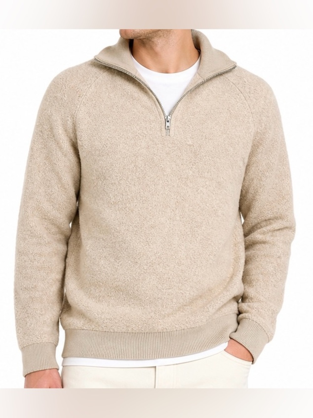 Harmony Paris Sergio Wool Blend Half Zip Sweater Mushroom Unisex Small